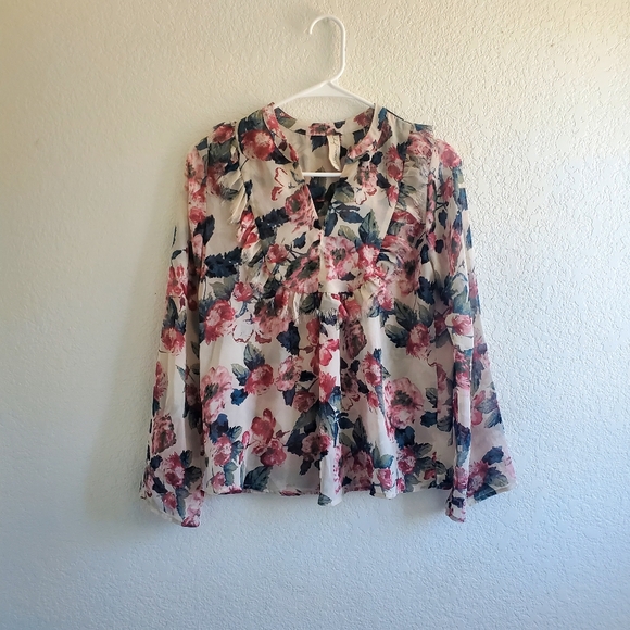 Allison Joy Floral Sheer Blouse Top Long Sleeve Career Office Church - Picture 1 of 7